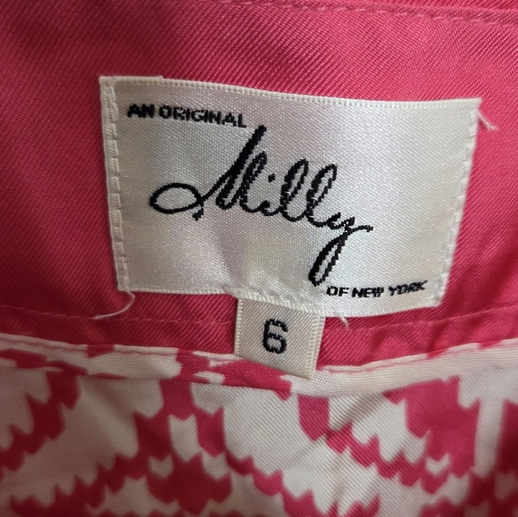 Milly | Pink & White Geometric Print Spaghetti Strap Silk Camisole Size 6 - Picture 3 of 5